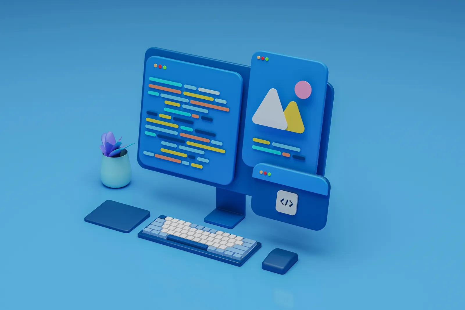 A screen showing web designing illustrations.